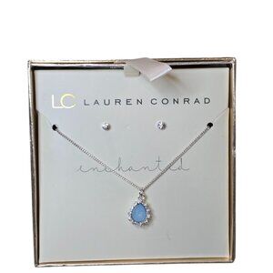 LC Lauren Conrad Women's Silver Plated Blue Enchanted Necklace Gift Set  NWT
